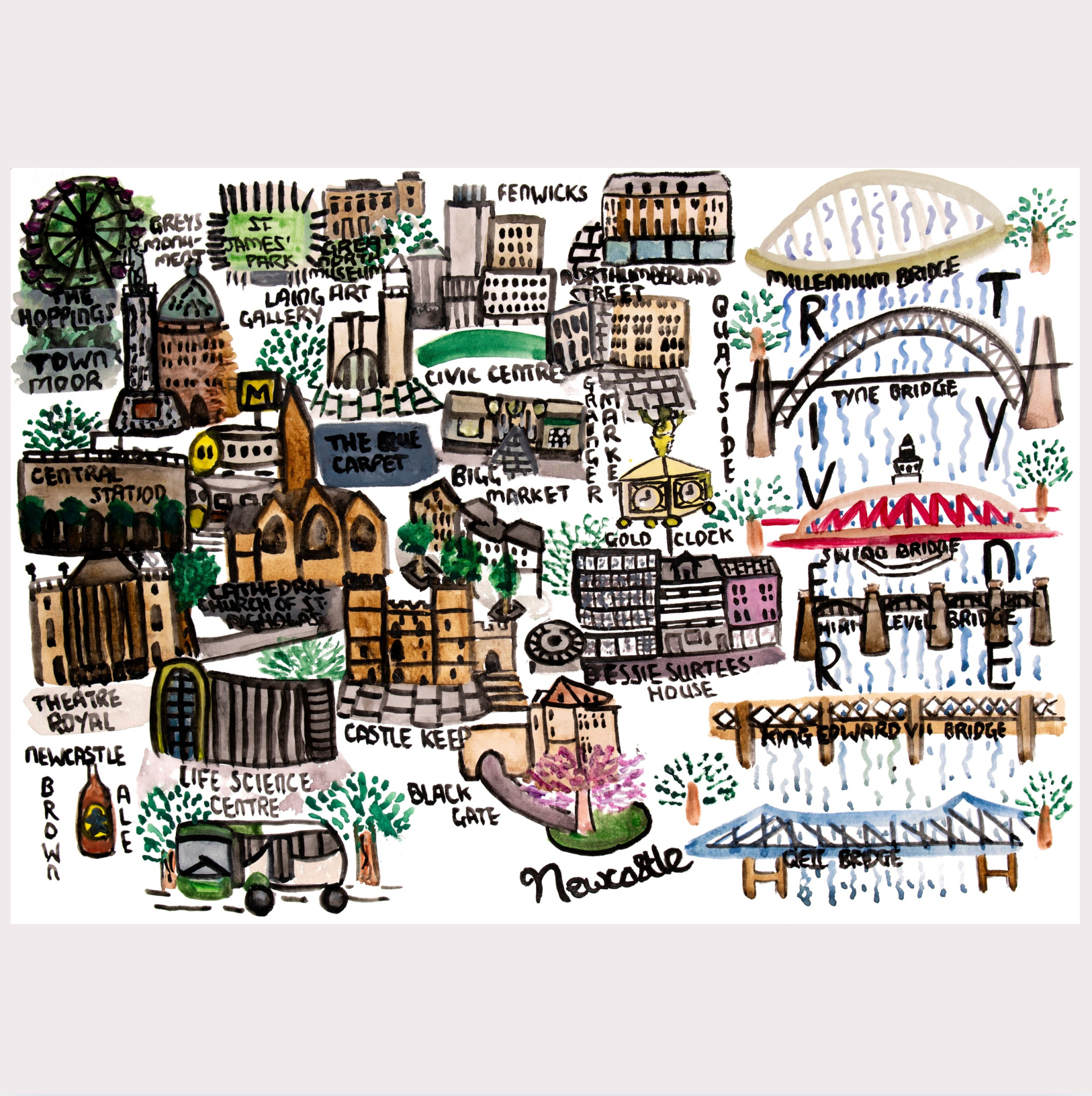 Newcastle Map Art Print