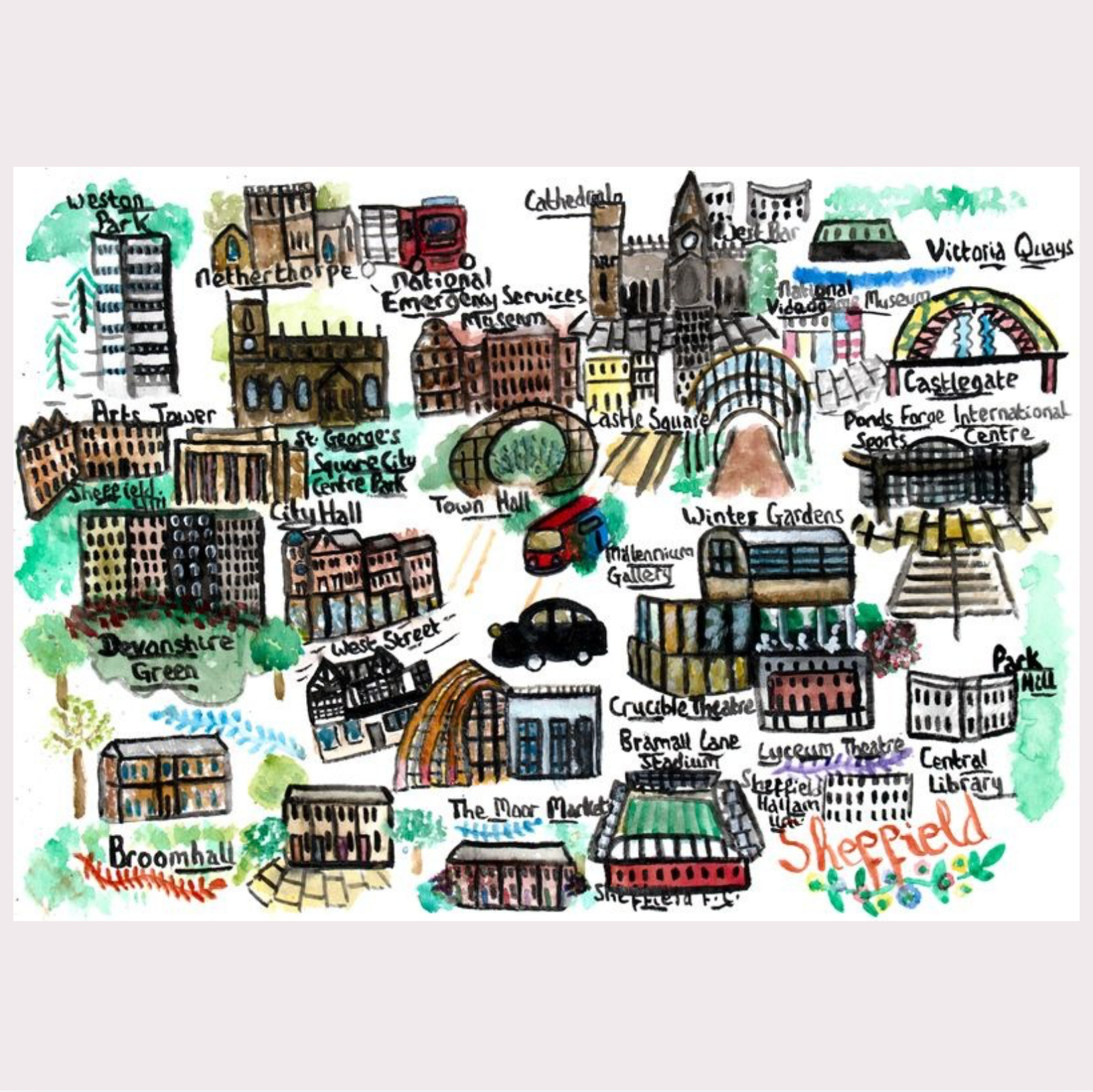 Sheffield Map Art Print