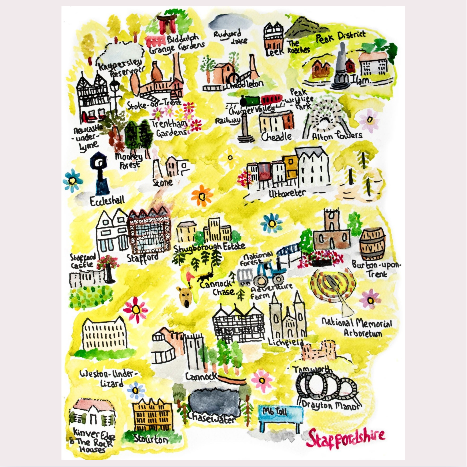 Staffordshire Map Art Print