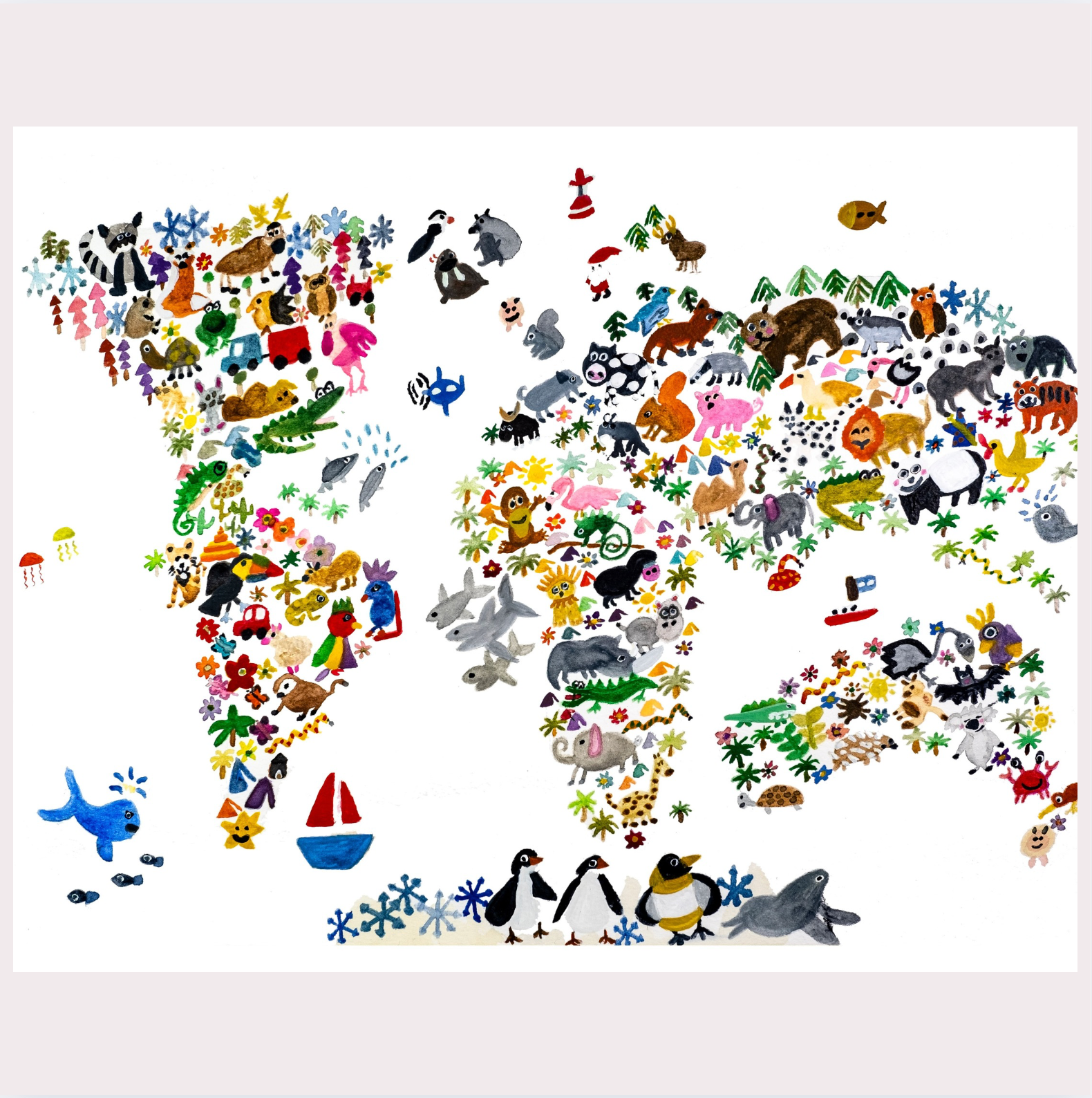 Animal World Map Art Print