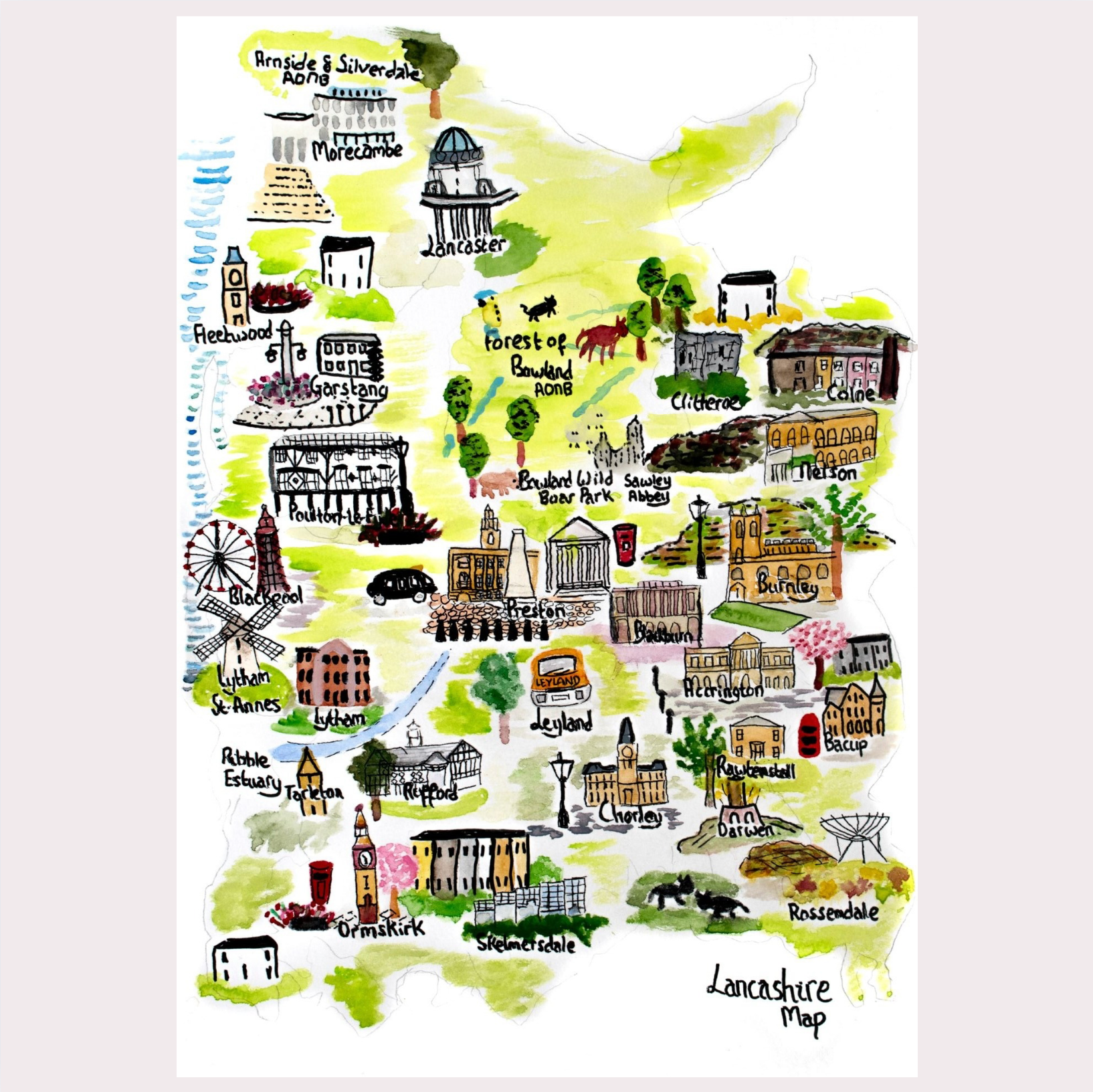 Lancashire Map Art Print