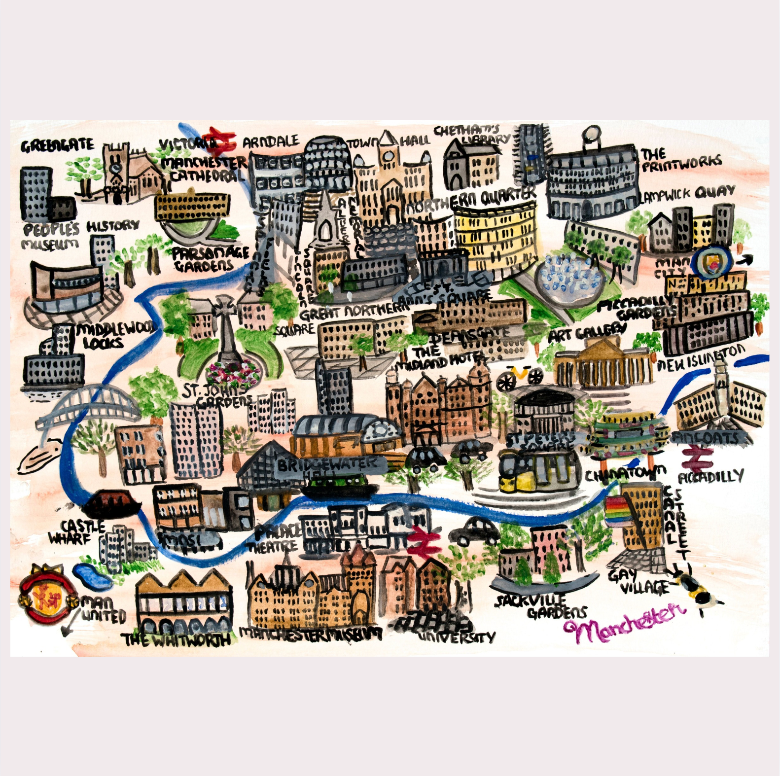Manchester Central Map Art Print