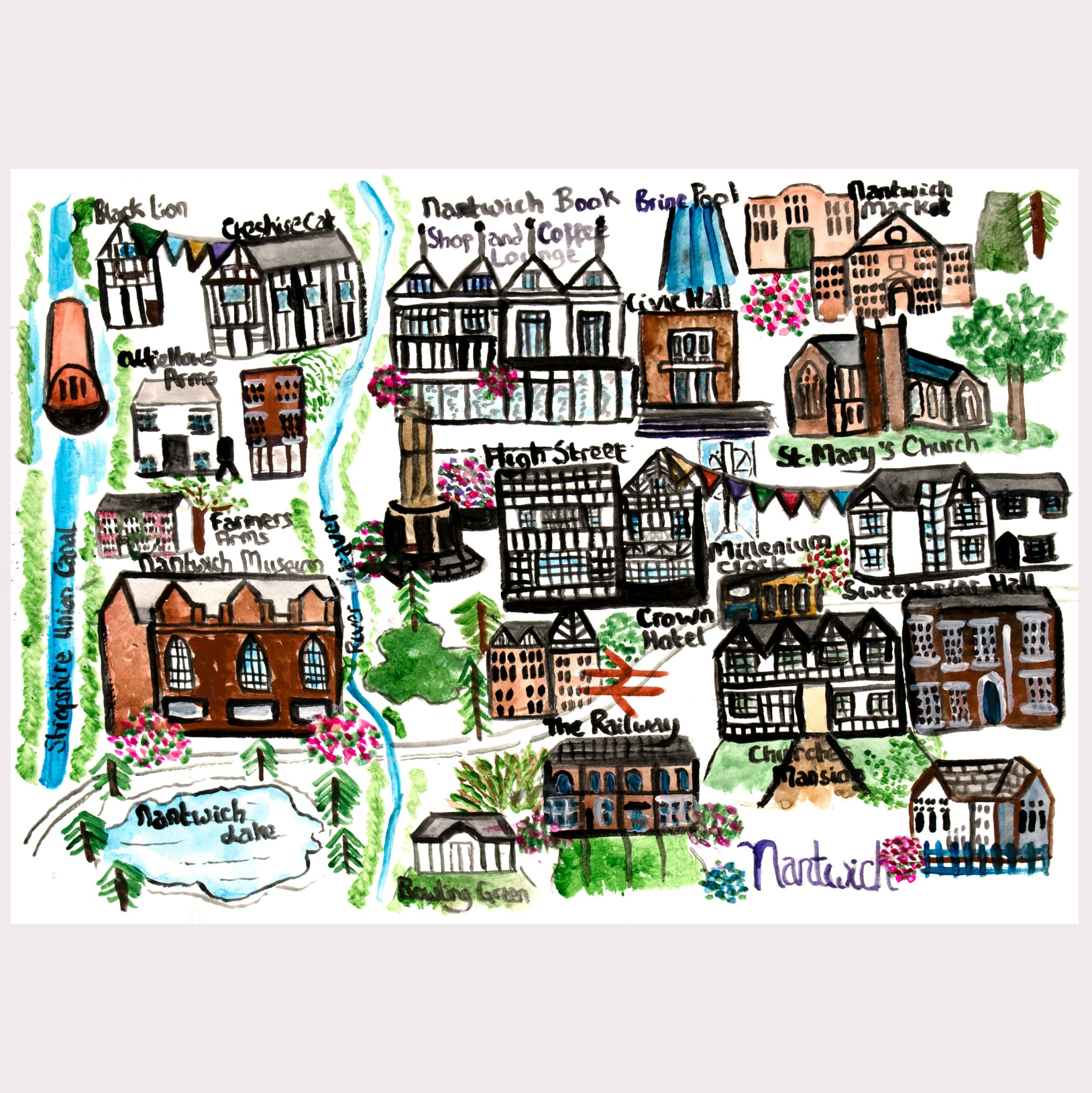 Nantwich Map Art Print