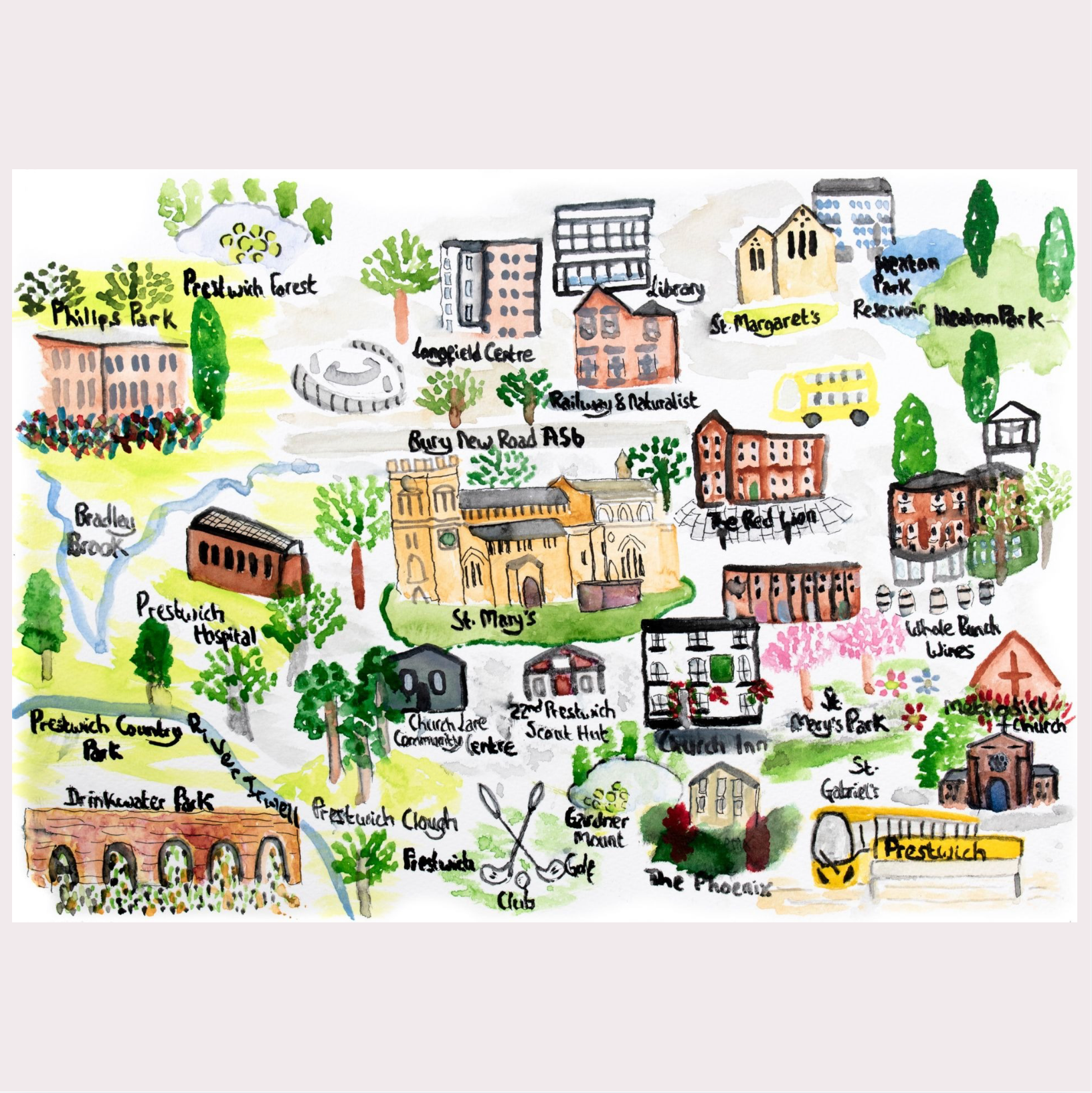Prestwich Map Art Print