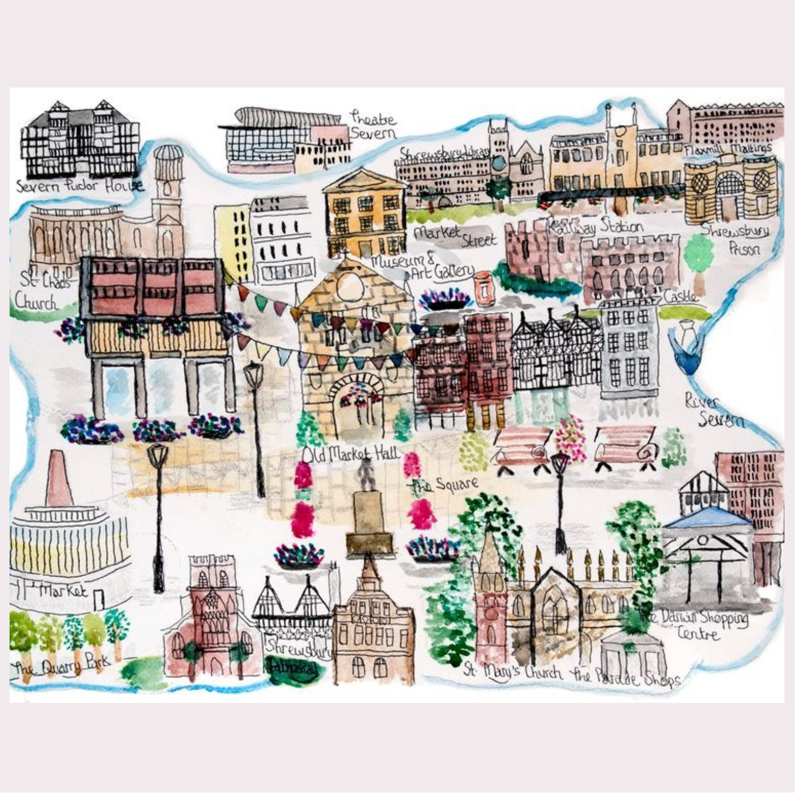Shrewsbury Map Art Print