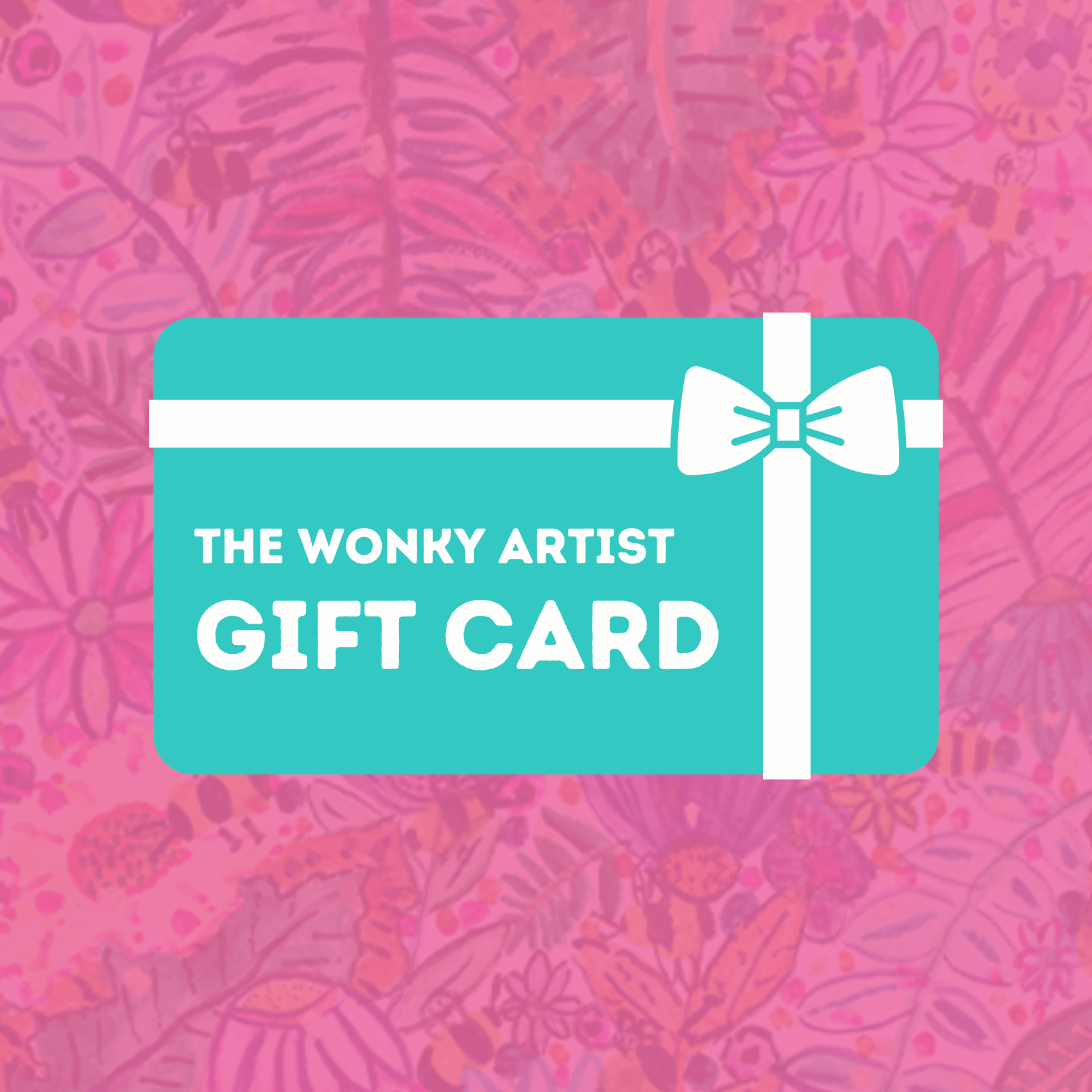 Gift card with 'The Wonky Artist' on a pink floral background