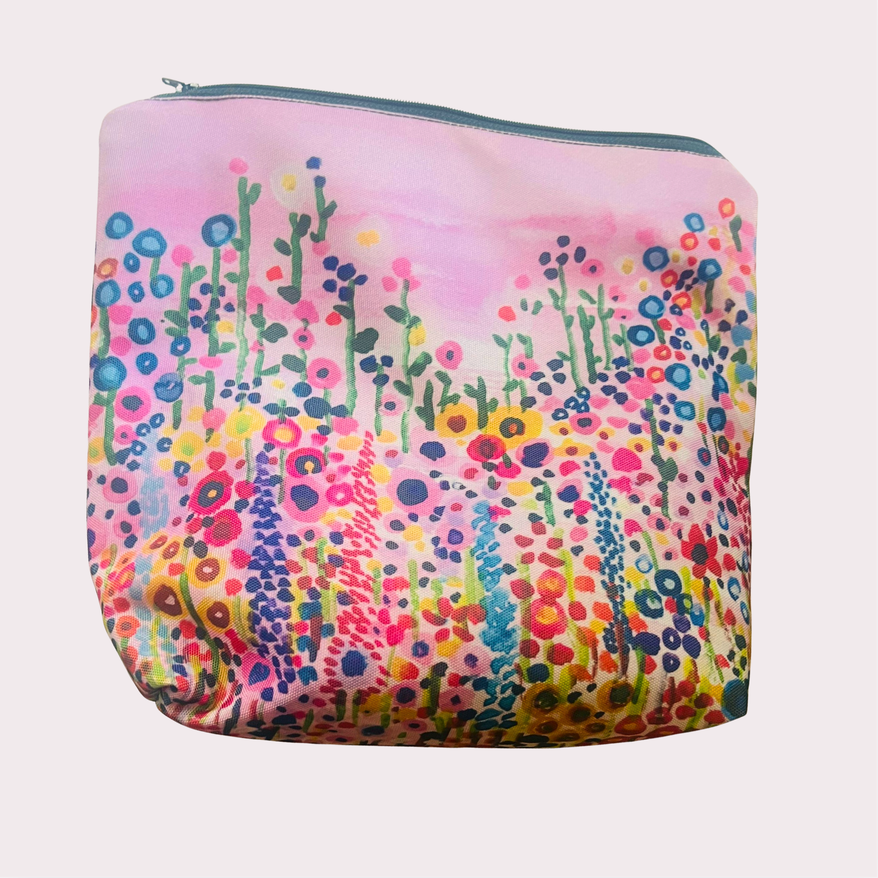Floral patterned pouch on a white background